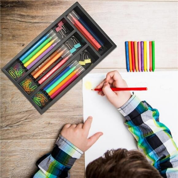 Small bamboo silverware drawer organizer narrow cutlery tray utensil flatware ho - Picture 6 of 7